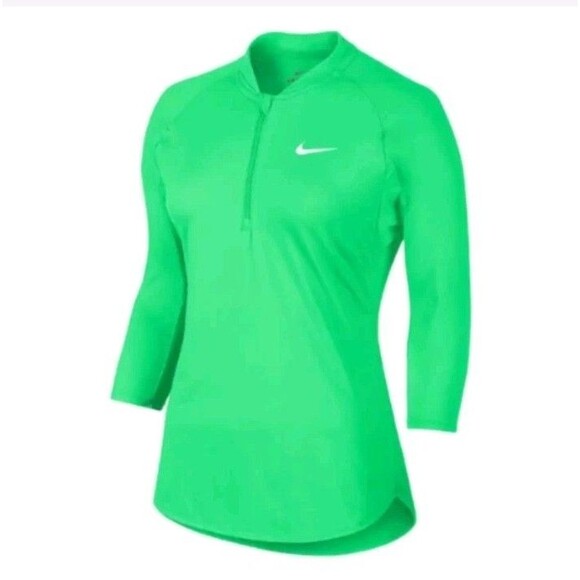 Nike Court Dry Pure Womens XS Quarter Zip Tennis Top Lime Green 3/4 Sleeve - Picture 1 of 9